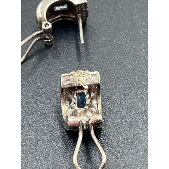 Signed 925 Sterling Silver 14k Yellow Gold Blue Topaz Omega Bali Earrings - Picture 7 of 13